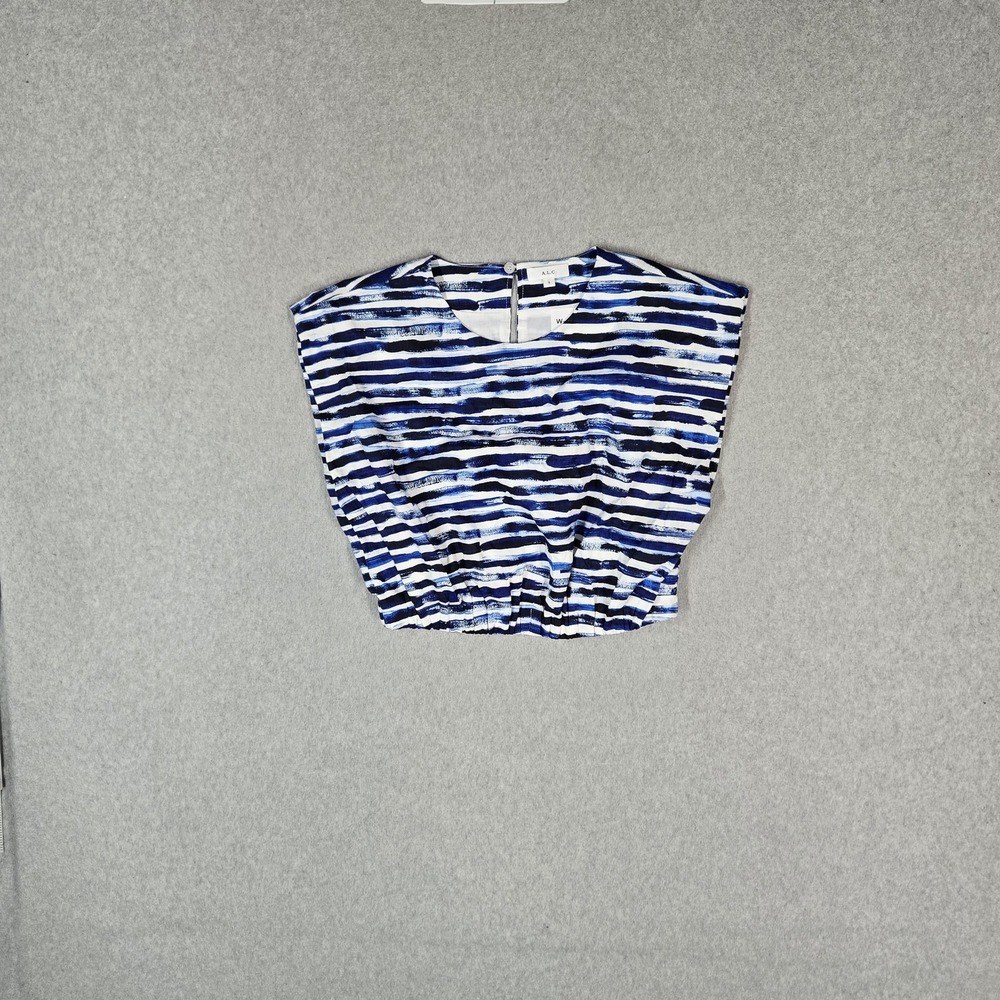 A.L.C. Women Shirt S Blue Cotton Linen Billie Crop Top Striped Lined